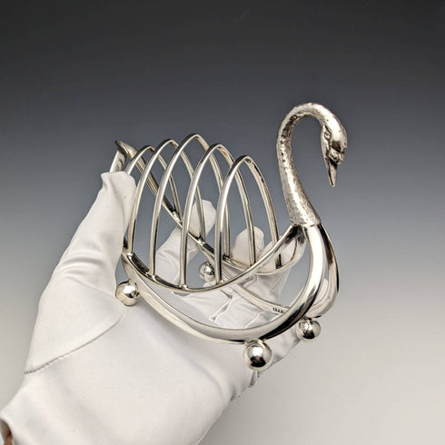 British Vintage Silver Plated Swan Toast Rack